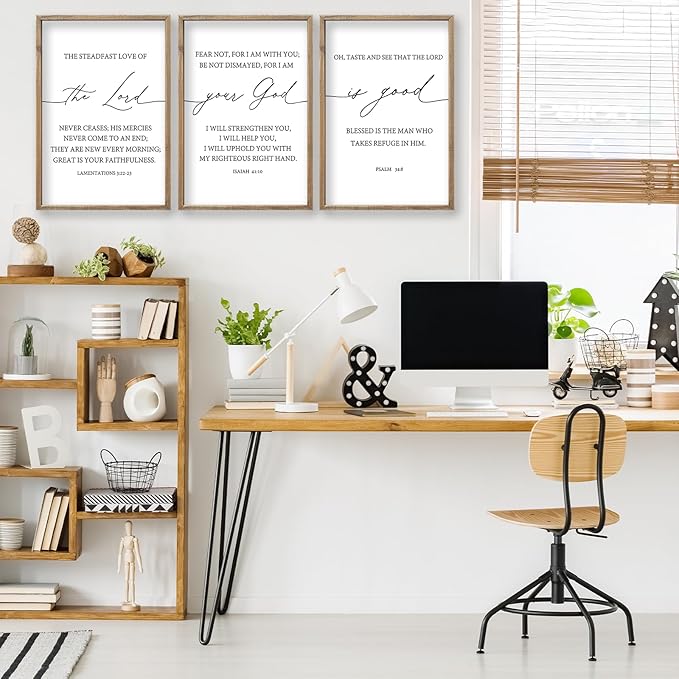 The Lord Your God Is Good Bible Verses Wall Art Decor Set of 3 11"x16" Bedroom Above Bed Inspirational Christian Scripture Wood Framed Sign Rustic Home Living Room Office Wall Hang (Wood)