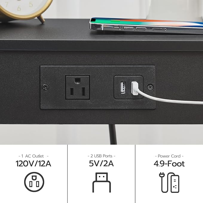HOOBRO Side Table with Charging Station, Set of 2 End Table with USB Ports and Outlet, Nightstand with 2-Tier Storage Shelf, Faux Rattan Decoration, for Small Space, Black BK91UBZP201