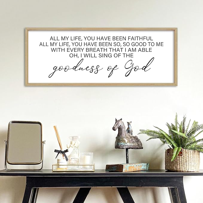 YWMZYKJGS Goodness of God Wall Decor 40"×15" Bible Verse Sign Christian Catholic Scripture Jesus Christ Prayer Large Home Office Wood Framed Wall Hanging Art (Wood)
