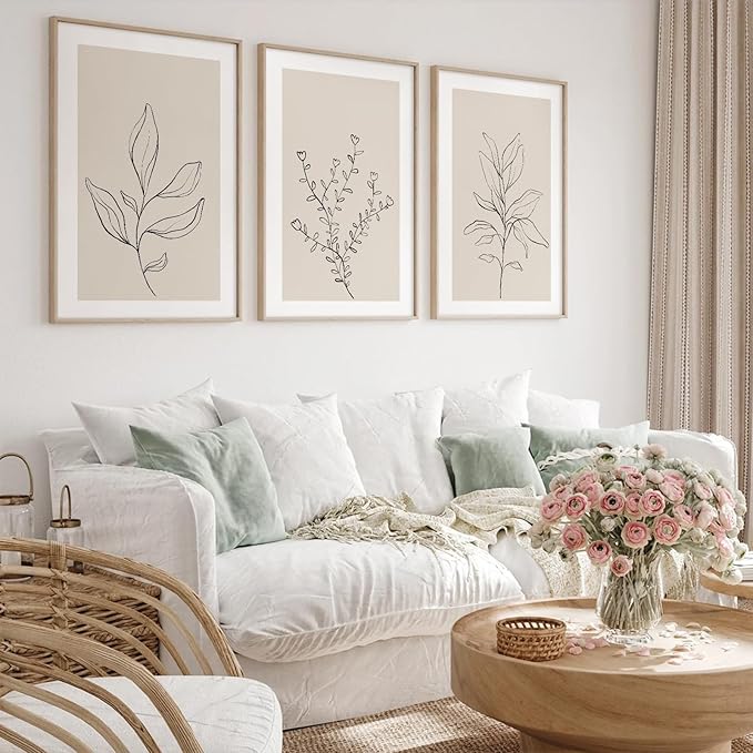 Botanical Wall Art Decor Set of 3 Neutral Wall Decor Boho Beige Canvas Wall Art Botanical Minimalist Pictures Botanical Neutral Prints Beige Posters Boho Artwork for Room Bedroom 24x36 Inch Unframed