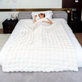 Ultra Soft Plush Cozy Twin Blanket, Portable Foldable Faux Fur Blanket for Spring Travel Camping, Machine Washable Easy Care for Home Bed Office Airplane Car Women, 60x80 Cream White