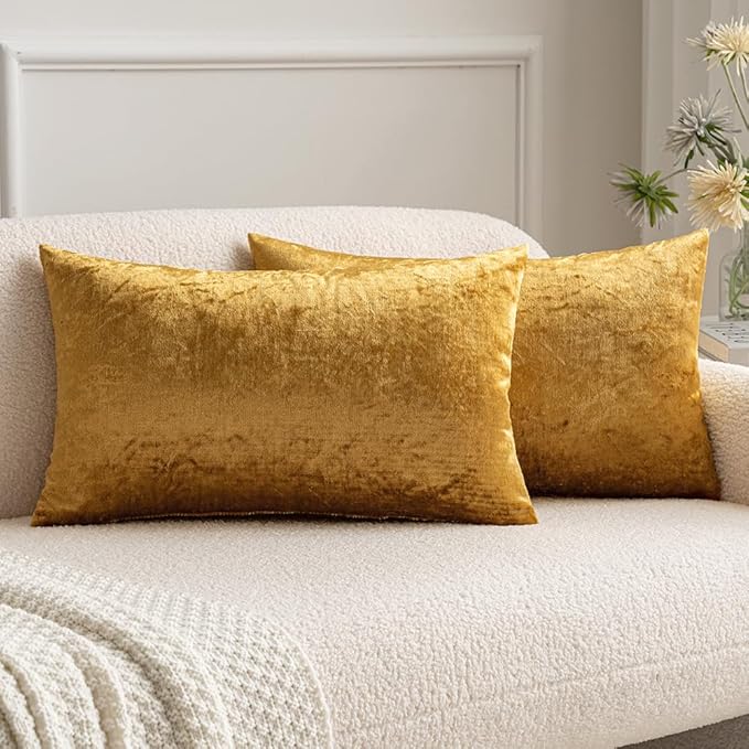 MIULEE Velvet Throw Pillow Covers 12x20 Inch, Pack of 2 - Dark Gold, Soft Solid Lumbar Decorative Pillow Covers Modern Luxury Home Decor for Chair Couch Sofa Bedroom Livingroom