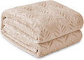 Exclusivo Mezcla Queen Size Fleece Blanket for Bed, Super Soft and Cozy Blankets All Season Use, Leaves Pattern, Plush Fuzzy Lightweight, Camel, 90x90 Inch
