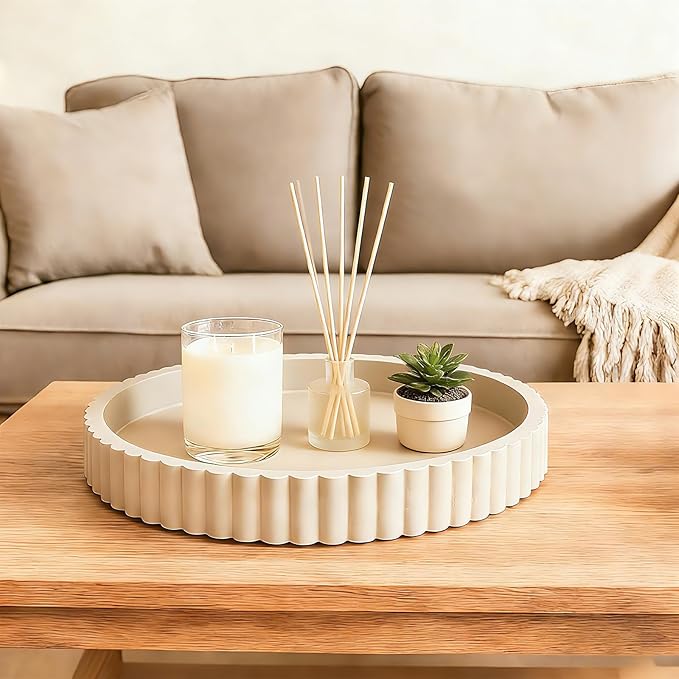Round Decorative Tray for Coffee Table Decor - Resin Modern Table Centerpieces Decorative Trays for Kitchen, Dining, Living Room, Home Decor Housewarming Gift - Gray