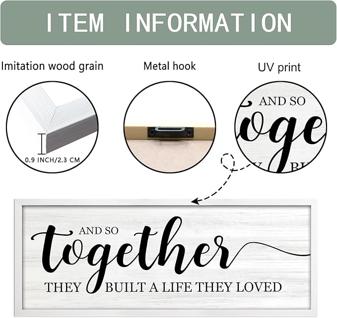 And So Together They Built A Life They Loved Decorative Rustic Sign & Plaque Framed Wall Art for Couples, 40''×15'' Vintage Horizontal Wooden Wall Decor Above Bed, Farmhouse Wedding Gift
