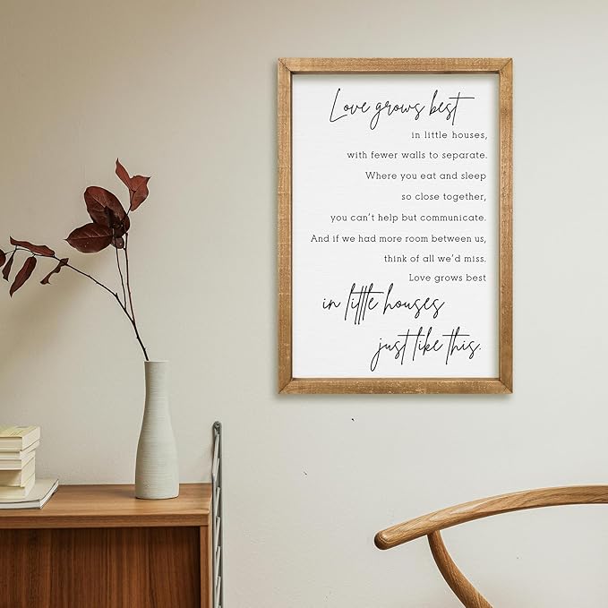comurdyo Love Grows Best In Iittle Houses Wall Decor 16"×11" Inspirational Love Quote Sign Family Wood Framed Wall Hanging Art (Wood)