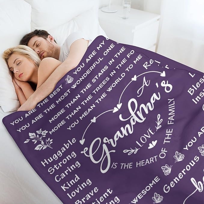 ITFRO Grandma Gift Flannel Fleece Throw Blanket Pillow Cover Set 50x60 Inch Ultra Soft Polyester Blanket 18x18 Inch Plush Pillow Case All Seasons Cozy Grandma Gift for Mother's Day Christmas (Purple)