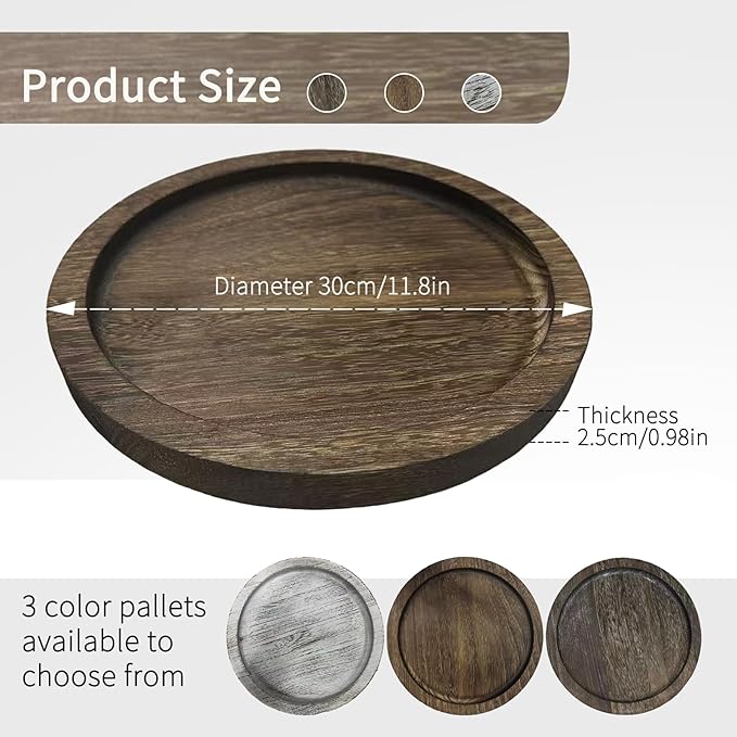 Candle Plate Holder Tray: Round Wooden Decorative Candle Plate Small Farmhouse Table Centerpiece Rustic White Wood Tealight Pillar Trays for Home Decor (White Rustic)