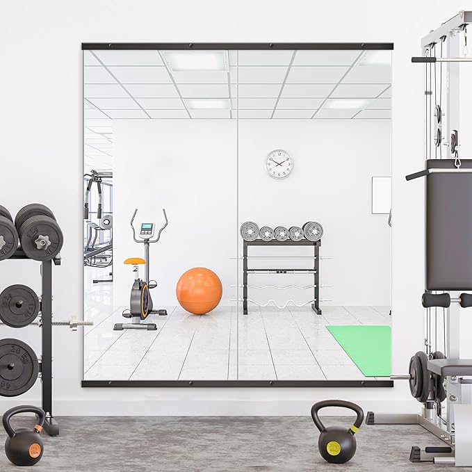 Home Gym Mirror for Wall,56x28x2PCS Full Length,Glass Frameless Body Large Mirror for Home Gym,Workout,Bedroom,Garage(Black)