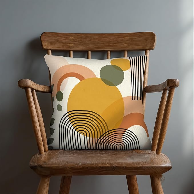 PICKFORU Boho Throw Pillow Covers Set of 4, 18x18 inch Abstract Yellow Green Throw Pillowcase Modern Art Cushion Case for Couch Sofa