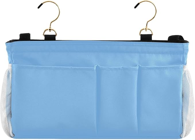 Lake Blue Bedside Caddy Storage Bag Bedside Organizer for Dorm Room Top Bunk Bed Bedside Shelf Hanging Organizer 6 Pockets with Hooks for Glasses Book Tablet Holder