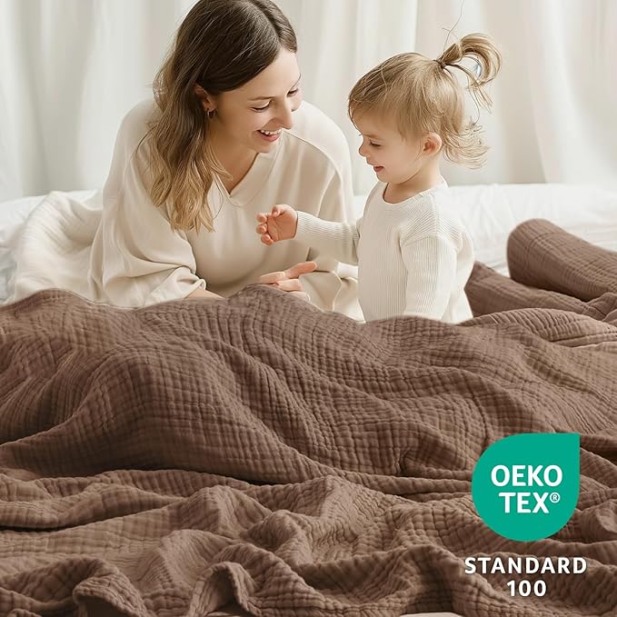 100% Cotton Muslin Blanket Twin 66" x 90", Breathable and Lightweight Cotton Twin Blankets for Couch, Soft Cooling Summer Gauze Blanket for Adults All Season, Tan