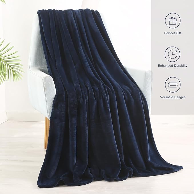 TASTHROW Navy Throw Blanket 60x80 Inches, Soft Plush Cozy Fleece Flannel Throw Blanket, Lightweight Warm Throws for Bed, Couch, Bedroom and Living Room, All Seasons