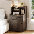 4ever2buy Farmhouse Night Stand with Storage Hutch for Bedroom Engineered Wood Bedside Table with Drawer 30.31 inch Tall Nightstand End Table Dark Oak