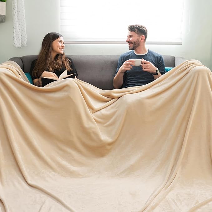 PHF Oversized King Big Fleece Blanket 120"x120", No Shed No Pilling Extra Large Soft Blanket, Giant 10'x 10' Lightweight for Bed, Sofa Travel and Camping, Suitable for All Season, Beige