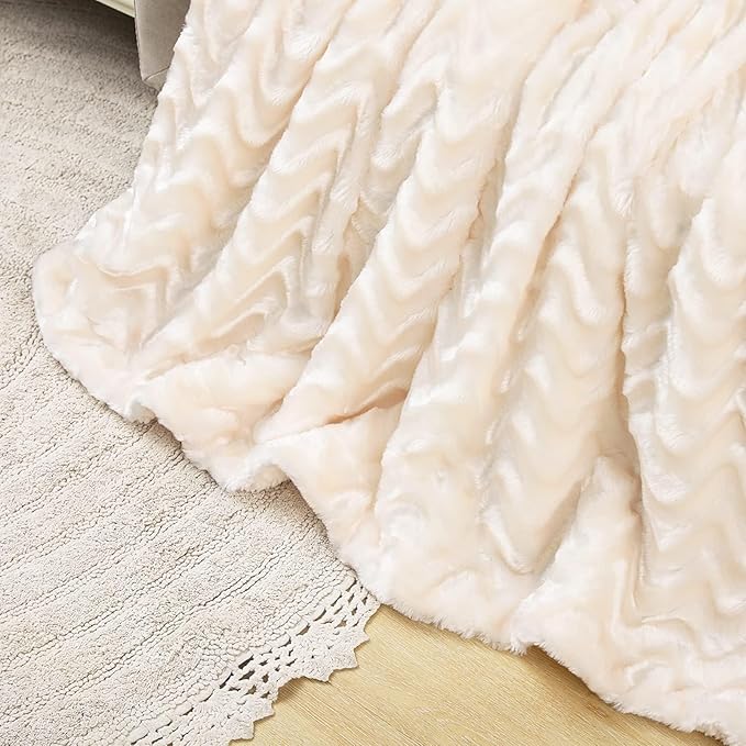 Whale Flotilla Faux Fur Sherpa Throw Blanket for Couch Sofa, Cozy Reversible Fuzzy Fluffy Plush Throws for All Season, Warm and Soft, 50x60 Inch, Ivory