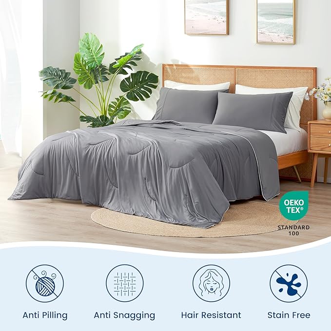 Cozy Bliss Cooling Comforter Twin Size, Reversible Lightweight Cooling Blankets for Hot Sleepers and Night Sweats, Q-Max>0.45 Soft Breathable Silky Smooth Summer Comforter, Dark Grey, 68"x90"