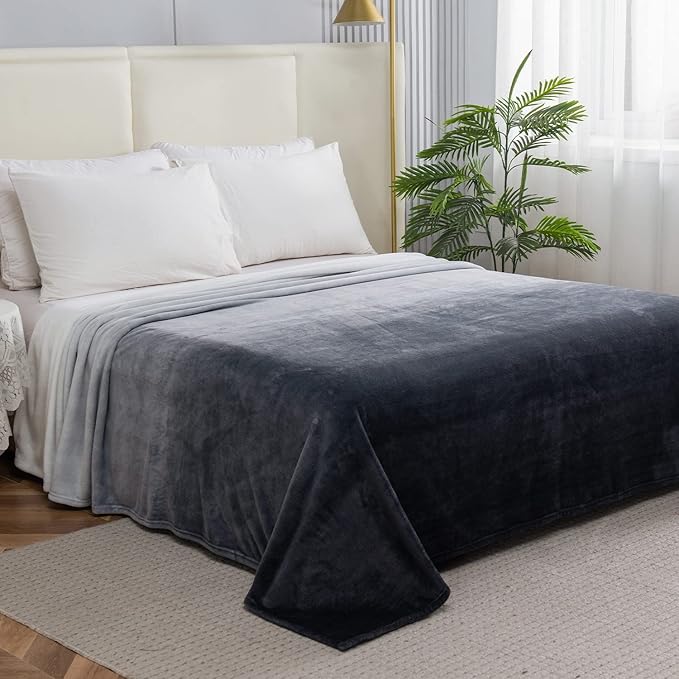 Elegant Comfort Luxury Velvety Feel Blanket, All-Season Lightweight Blanket, Ultra Plush, Soft, Cozy-Fuzzy Flannel Fleece for Couch, Sofa, Bed, Travel, Ombre Design, Twin/Twin XL, Gray (Pack of 2)