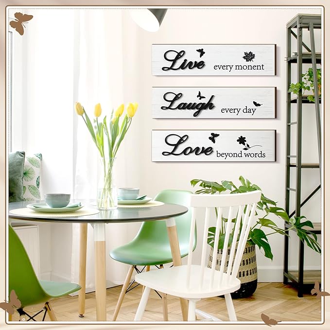 Jetec 3 Pieces Rustic Wood Sign Wall Decor Live Love Blessed Family and Love Quote Sign Farmhouse Wall Mount Decoration for Home Kitchen Living Room, 12 x 3 x 0.2 Inch(White, Black,Classic)
