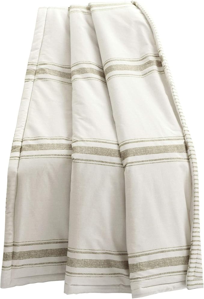 Lush Decor Farmhouse Stripe Reversible Throw, Single, 50" W x 60" L, Neutral - Beige Throw Blanket For Bed - Soft Blanket - Couch Throw - Rustic Farmhouse Decor