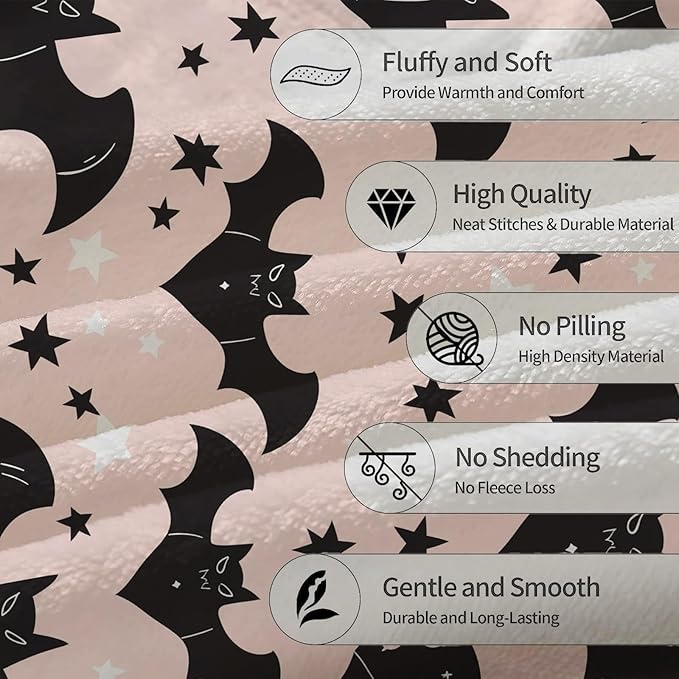 Bat & Stars Blanket | Soft Warm Fuzzy Lightweight Flannel Throw Blanket Perfect for Couch, Bed, Decor, Travel & Outdoor Use, Cozy Blankets for Adults Kids Women Girls 50×40 in