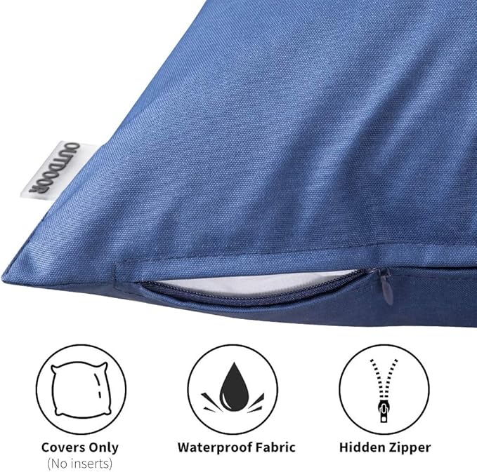MIULEE Pack of 2 Decorative Outdoor Waterproof Pillow Covers Square Garden Cushion Sham Throw Pillowcase Shell for Spring Patio Tent Couch 20x20 Inch Navy Blue