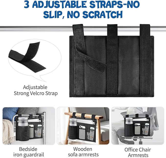 Hanging Bedside Caddy, 4 Pockets Bunk Bed Caddy, Bed Pocket for University Dormitories, Hospitals, Chairs, Crib Guardrails for Mobile Phone, Tablet Computer, Remote Control, Water Cup