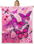 Erosebridal Purple Butterfly Sherpa Blanket - Pink Floral Fleece Throw for Kids, Girls & Women - 40"x50" Spring Cherry Blossom Fantasy Garden Theme Fuzzy Bedroom Sofa Decor
