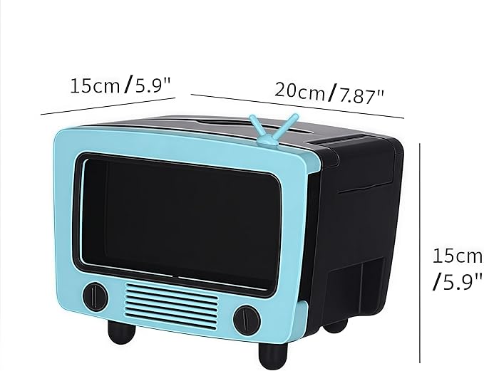 SGVAHY Tissue Box Holder Retro TV Tissue Box Cover Cute and Practical Cell Phone Holder Tampon Holder for Bathroom Kitchen Bedroom Dressers Desks and Tables Night Stands Creative Gift(Light Blue)