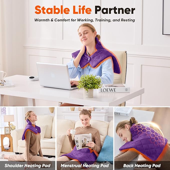 OCTROT Purple Weighted Heating Pad for Neck Shoulders and Back, for Mom Wife Grandma, Birthday Gifts for Mom Older Women, Electric Heated Blanket with 9 Heat Options 4 Auto-Off Timer