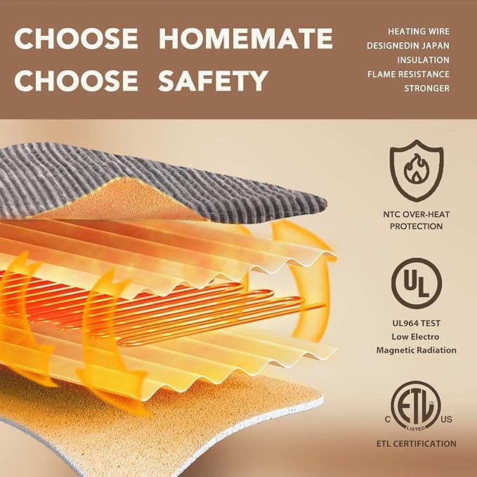 Homemate Electric Heated Blanket Full Size - 72"x84" Heating Blanket Full Size 1/2/4/6/8 Hours Auto-Off 10 Heat Level Over-Heat Protection Soft Flannel Sherpa ETL Certification