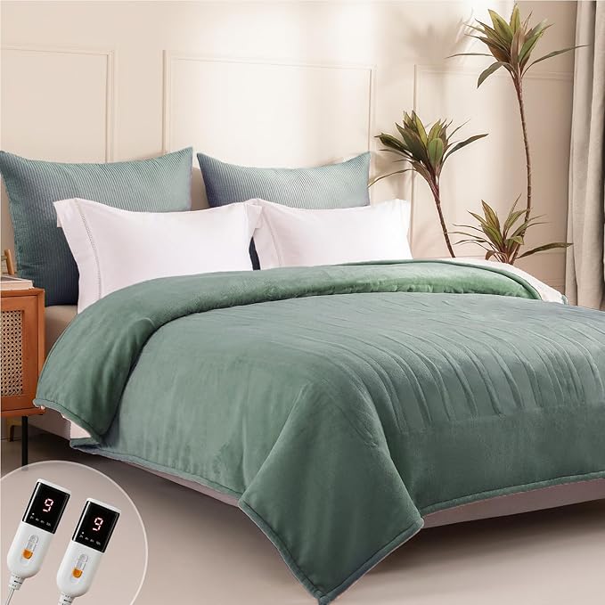 Heated Blanket Queen Size - Dual Controllers Electric Blanket Queen with 9 Heat Settings & 10 Hour Auto Off,Overheat Protection,Machine Washable 84"x90"(Lake Green)