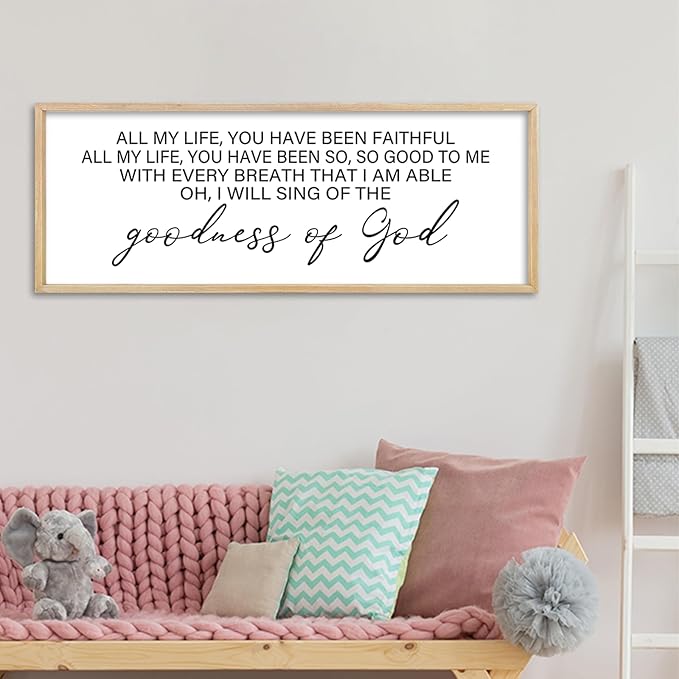 comurdyo Goodness of God Wall Decor 40"X15" Bible Verse Sign Jesus Christ Prayer Christian Catholic Scripture for Home Office Church Wall Hanging Art (Wood)