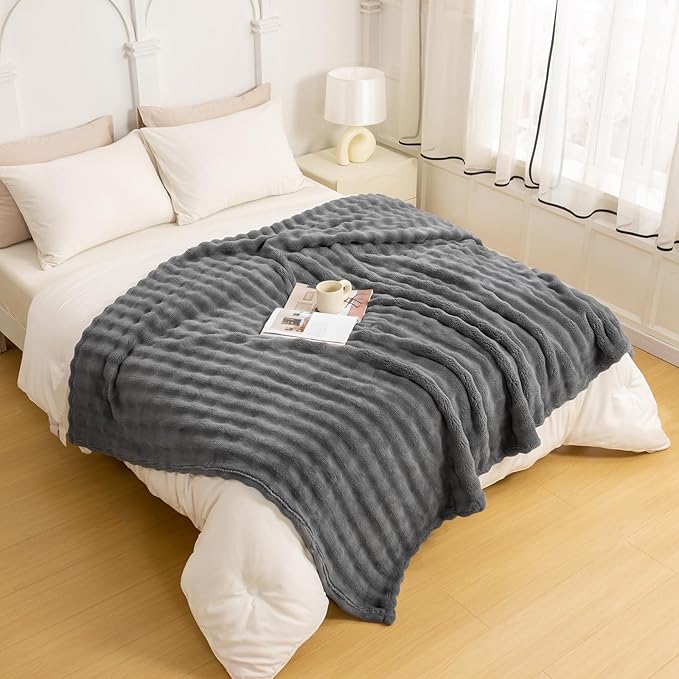 YUSOKI Luxury 3D Bubble Light Weighted Throw Blanket 2.8lb,All Ages,Home Decoration, (Grey,60 * 80inches)