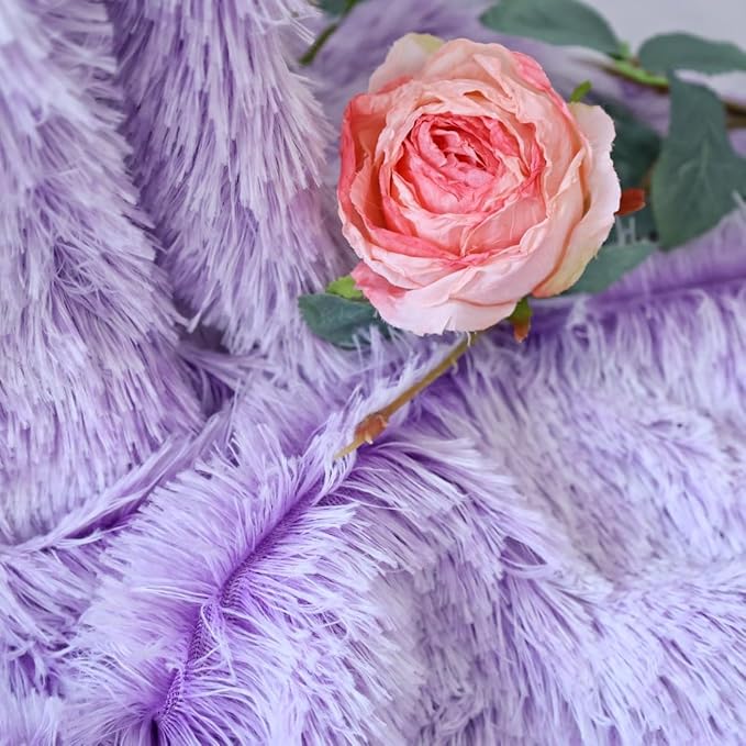 Plush Super Soft Blanket Bedding Sofa Cover Furry Fuzzy Fur Warm Throw Qulit Cozy Couch Blanket for Winter (63"x79",Violet and White)