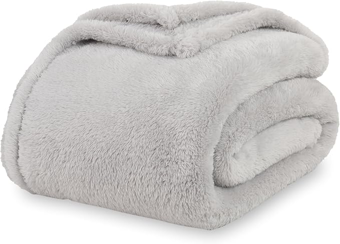 Berkshire Blanket Classic Extra-Fluffy™ Plush Blanket Twin Size, Soft Fuzzy Fluffy Long Hair Blanket for Couch Sofa Bed, Microchip, 60x92 Inches