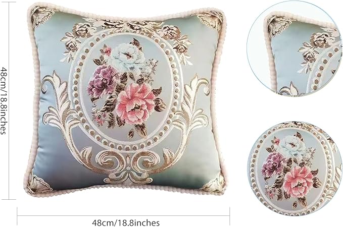 SZHELEJIAM Pillow Covers 18x18 inch,Set of 2 Jacquard Retro Embroidered Pillow Covers,Sofa Decorative Cushion Cover,for Sofa Bed Living Room Blue