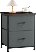 Somdot Nightstand Set of 2 with 2 Storage Drawers, Small Bedside Table End Table, Wooden Top Fabric Cabinet for Bedroom, Kids Closet, College Dorm, Entryway, Charcoal Grey