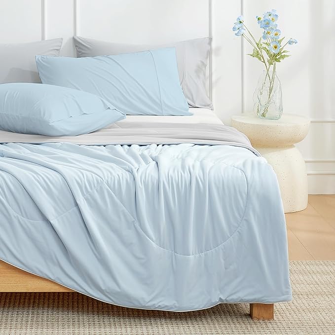 Cozy Bliss Cooling Comforter King Size, Cooling Blankets for Hot Sleepers and Night Sweats, Gray Blue Summer Comforter for King Size Bed, Breathable Soft Lightweight Silk Smooth