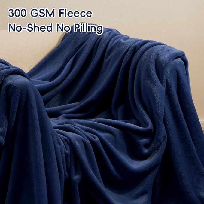 PHF Ultra Soft Fleece Blanket Twin Size, No Shed No Pilling Luxury Plush Cozy 300GSM Lightweight Blanket for Bed, Couch, Chair, Sofa Suitable for All Season, 66" x 90", Navy Blue