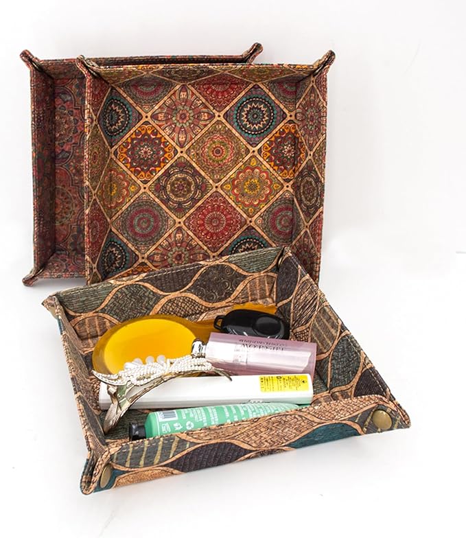boshiho Valet Tray for Men, Natural Cork Jewelry Catchall Key Phone Coin Box Change Caddy Bedside Storage Box (Cork B)