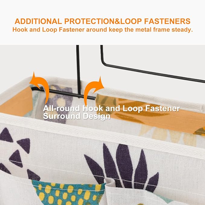 Surblue Bedside Caddy Bedside Storage Bag Hanging Organizer for Bunk, Hospital Beds, Dorm Rooms Bed Rails Camp 4 Pockets and 2 Hooks (Pineapple)