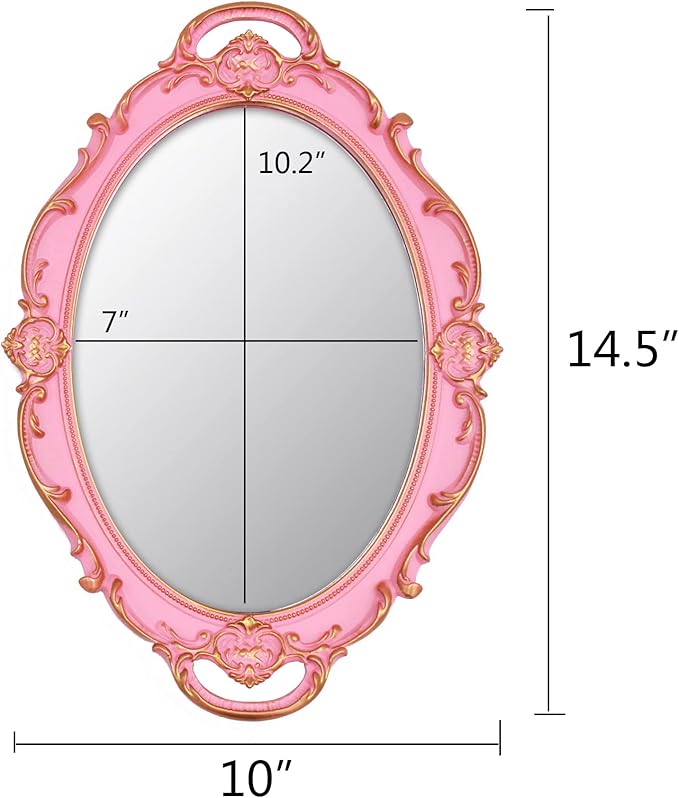 Vintage Small Mirror 14.5 x 10 inch Oval Pink Wall Mirror