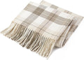 BATTILO HOME Fall Plaid Throw Blanket for Couch, Farmhouse Checkered Decor Throw, Lightweight Beige Throw Blankets for Bed Sofa Neutral Fall Decor, 49"x63"