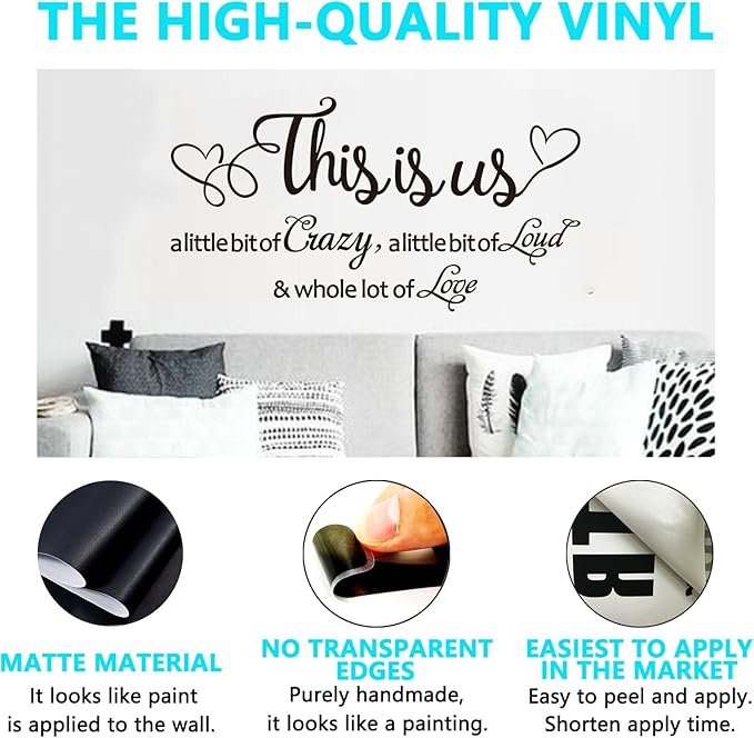 Inspirational Family Wall Stickers for Bedroom: Motivational Home Quotes Vinyl Art Wall Decals for Living Room Kitchen Apartment Bathroom - This is US 21" X 11"