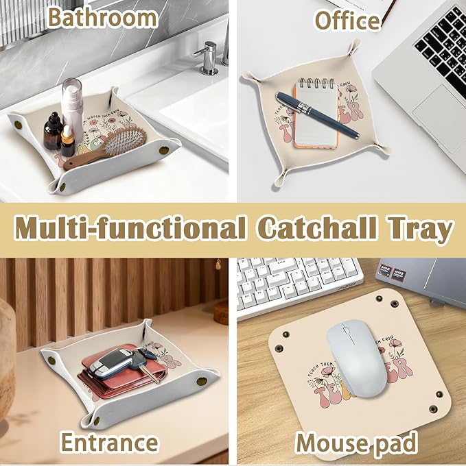 Teacher Appreciation Gifts Jewelry Valet Tray for Women, Gifts for Teacher PU Leather Catchall Beside Caddy Nightstand Organizer Tray for Jewelry Rings Watches and Accessories,7.87x7.87