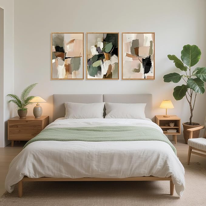 CHDITB Modern Abstract Framed Canvas Wall Art, Minimalist Neutral Wall Decor, Mid Century Poster, Wabi Sabi Painting, Earth Tone Boho Geometric Art Print for Living Room Bedroom Office Decor 12”X16”x3