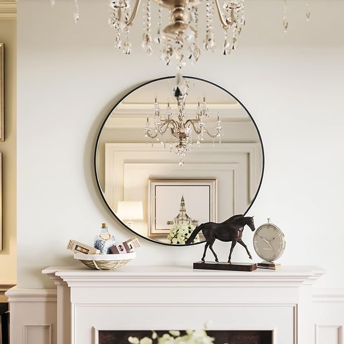 Growsun Black Round Mirror 20 inch Circle Mirror for Bathroom, Vanity, Bedroom, Home Decor