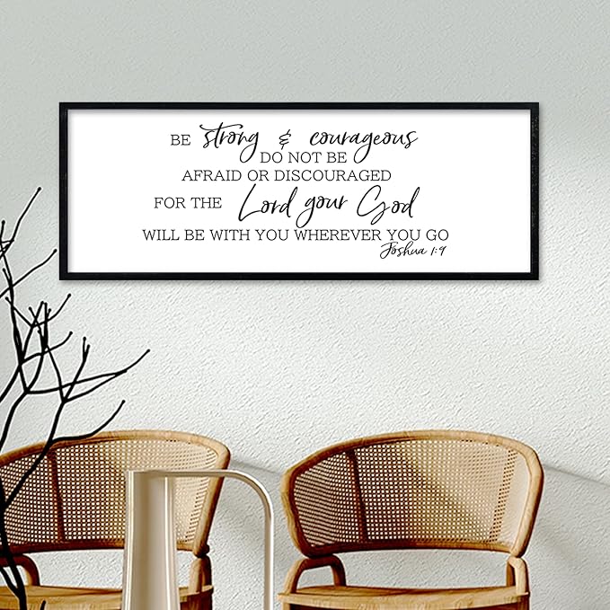 comurdyo Be Strong and Courageous Sign Joshua 1:9 Wall Decor 40"x15" Bible Verse Plaque Christian Faith Inspirational Quote Large Rustic Wooden Wall Hanging Art (Black)