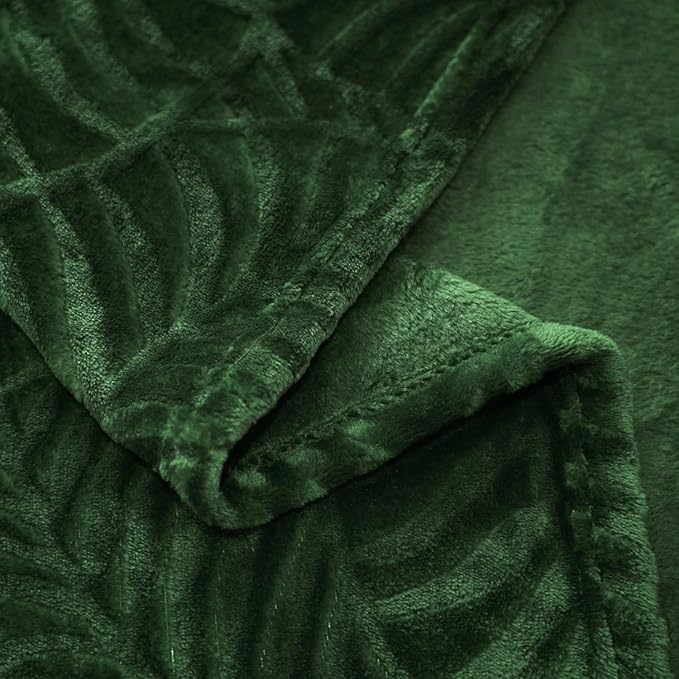 SOCHOW Super Soft Flannel Fleece Throw Blanket, Lightweight Cozy Warm Leaves Textured Plush Blanket for Bed Couch Sofa, 60 x 80 Inches, Olive Green